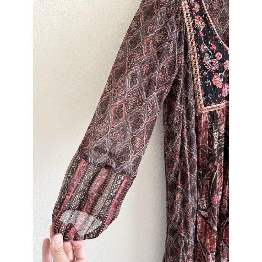 Soft Surroundings Pink and Black Floral Boho Maxi Dress With Beadwork & Sequins - Picture 4 of 9